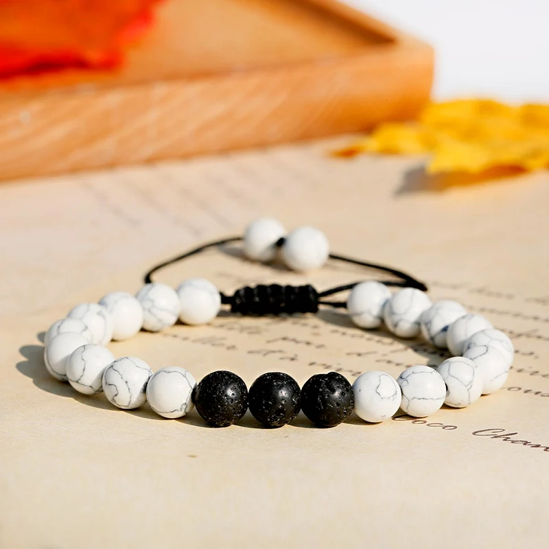 Очаровательный браслет с бусинами и камнями Hommes белый бирюзовый Bijoux плетение мужской браслет из лавы Парные браслеты для женщин