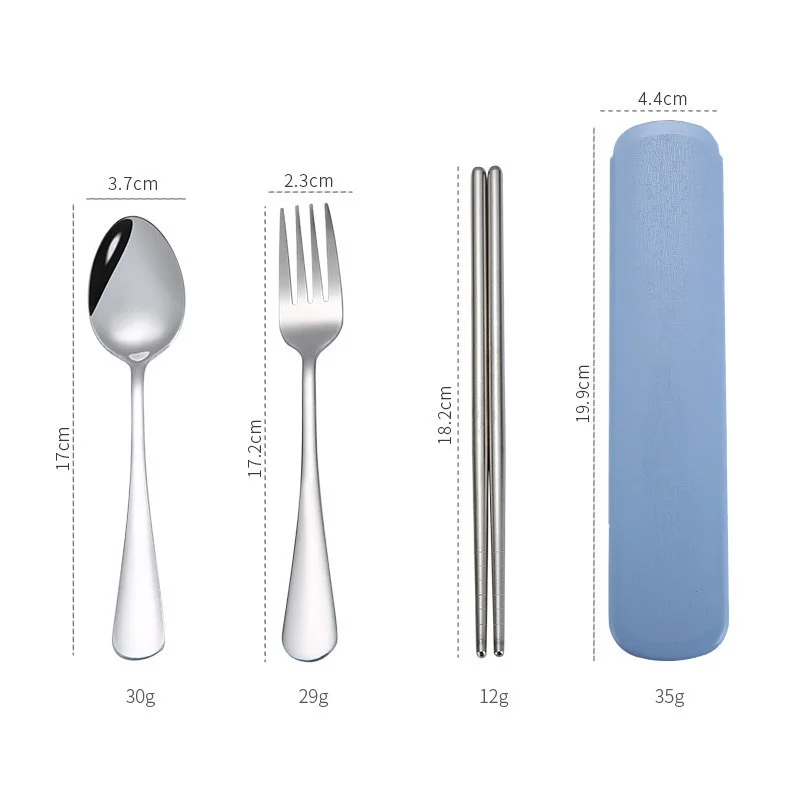 4pcs blue Обеденный из нержавеющей стали набор Портативный Ложка Вилка палочки для еды с коробкой столовые приборы для путешествий наборы для ухода за кожей - Цвет: 4pcs blue