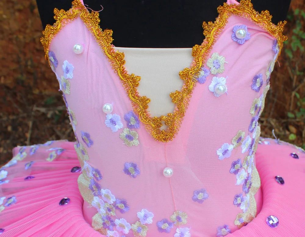 Professional Pinky Ballet Tutu Costumes For Girls Stiff Tulle Pink Ballet Dress Tutu Dance Clothing Pancake Embroidery Dress