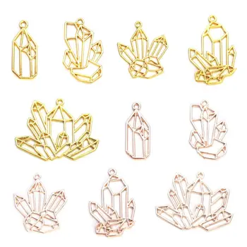 

10pcs Crystal Clusters Metal Frame Pendant Charm UV Resin Cabochon Set Jewelry Making Casting Craft DIY