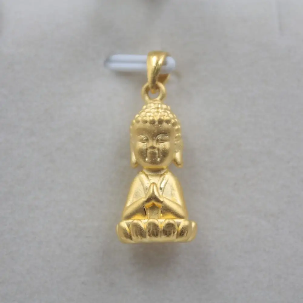 

Solid 24K Yellow Gold Pendant 3D Craft Luck Flower Buddha Pendant Weight 1.5-2g Size 26x11mm Stamp: 999