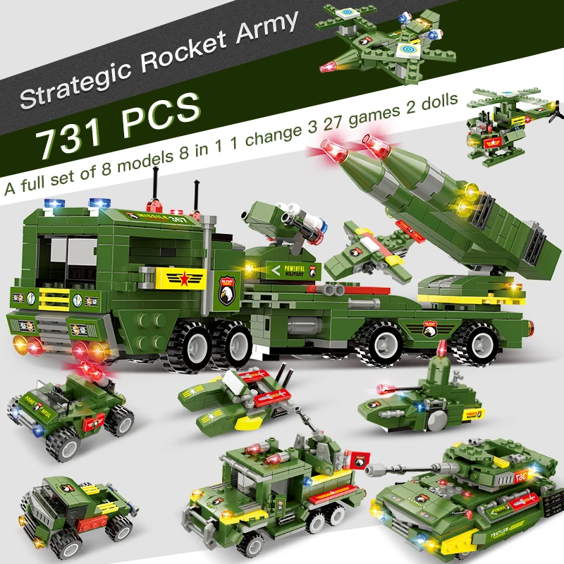 

8 in 1 Military Guns Chariot Building Blocks Rocket car Transformation SWAT Truck Tank Car Weapon Figures Boys Toys For Children