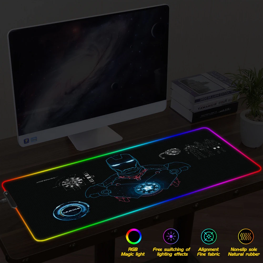 Железный человек игровой компьютерный коврик для мыши большой RGB геймерский XL