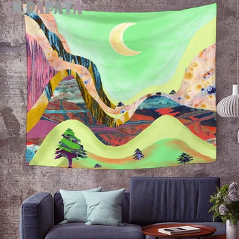 

landscape mountain moon wall hanging Ukiyo-e article Tapestries Psychedelic Wall carpet orange Abstract art gobelin Home Decor