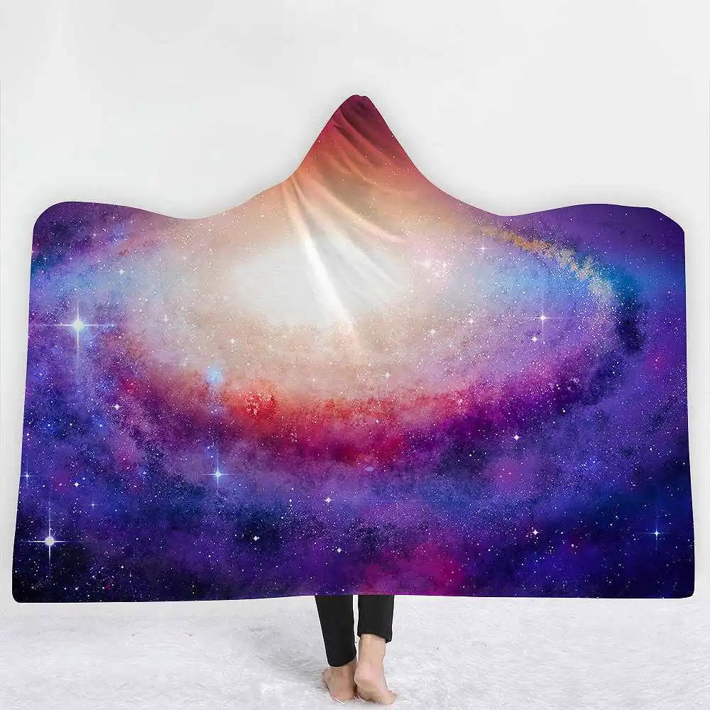 

150*200cm Fashion Starry Sky Hooded Blanket Polyester Fabric Winter Windproof Hooded Blanket Thick warm Hooded Blanket