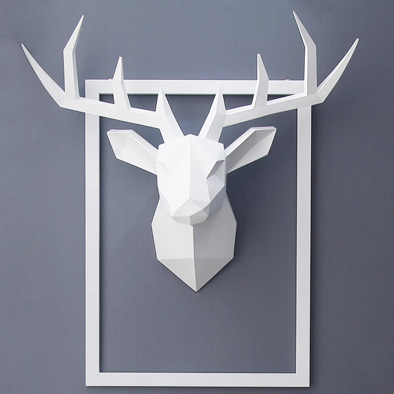 3DDeer HeadStatueRoom Wall DecorSculpture43*16*36cmAnimal Figurine MiniatureModern ArtHome Decorations Accessories