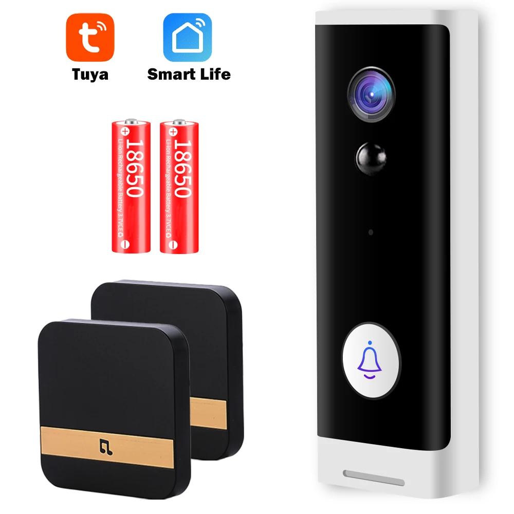 Tuya-timbre de puerta inteligente inalámbrico con WIFI, videoportero de seguridad al aire libre, cámara de 1080P HD, Monitor para el hogar PIR