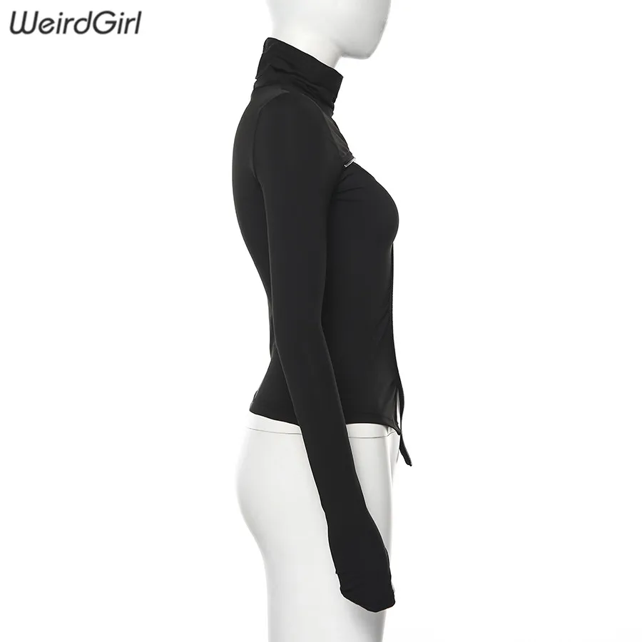 Weirdgirl/Новые осенние толстовки, модное крутое женское платье-водолазка с длинными рукавами, одежда на молнии с отверстиями для большого пальца, женские толстовки с капюшоном
