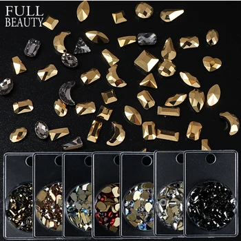 

Mixed Design Nail Rhinestones AB Color Champagne 3D Glass Rhinestones Small Irregular Beads Manicure Nail Art Decoration CH1568