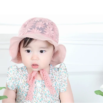 

Cute Lace Girls Fisherman's Hats Caps Baby Bucket Hat with Flower Hat Newborn Kids Girl Summer Sun Caps Gifts
