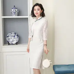 Elegant элегантная одежда cwomen Белое Женское платье без рукавов Cheongsam элегантное банкетное платье из хлопка и льна традиционная китайская