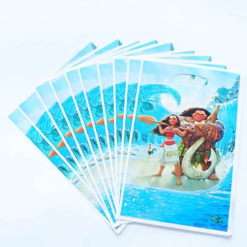 Moana 10 шт./лот с темой С Днем Рождения вечерние Подарочный пакет вечерние украшения Пластик конфетная сумка там мешок с подарками для малышей праздничные вечерние поставки - Цвет: Moana