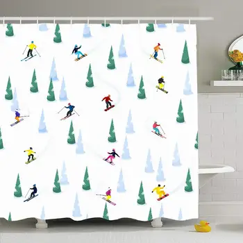 

Shower Curtain Set with Hooks 60x72 Blank Ski Pattern Small Isolated On Figures Skiers Sports Recreation Textures Ice Seamless