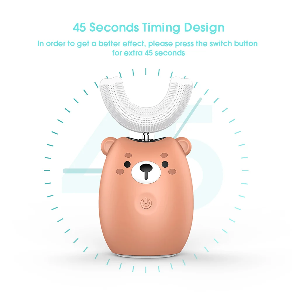 Kids' Electric Toothbrush Rechargeable Smart Sonic Toothbrush with U Shape Brush Head Mouth Cup for Toddlers& Kids Oral Care