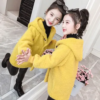 

2020 Winter Girls Cotton Long Jackets Kid's Outerwear Clothes Toddler Children Clothes Casual Turn-down Collar Plaid Woolen Coat
