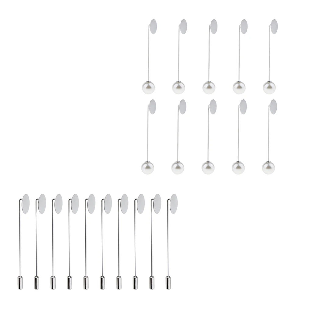 20 Pieces Blank Tray Glue On Pad Lapel Stick Pin DIY Clutch Boutonniere Pins