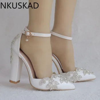 

Crystal Queen White 11CM Rhinestone Sandals Pointed Shoes Women Sweet Luxury Platform Wedges Shoes Wedding heels High Heels