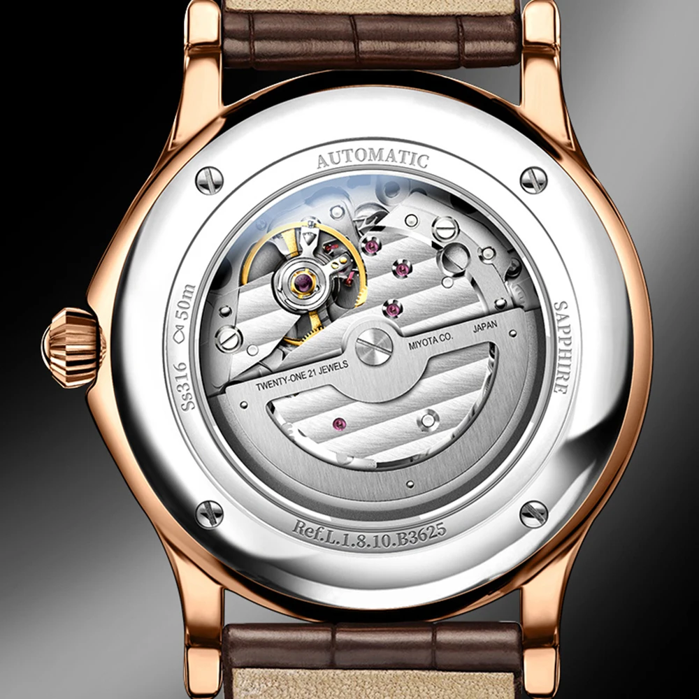 Часы Moonphase, Роскошные мужские часы LOBINNI, Мужские автоматические механические водонепроницаемые наручные часы, мужские Брендовые Часы erkek kol saati