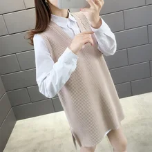 Вязаный жилет без рукавов средней длины, жилет, свитер с капюшоном на плече, свитер с v-образным вырезом, женская осенняя и зимняя свободная одежда