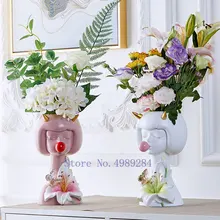 Скандинавская креативная ваза, человеческая ваза, украшенная головом, милая жевательная резинка для девочек, цветочная композиция, человеческое лицо, ремесла, Современное украшение дома