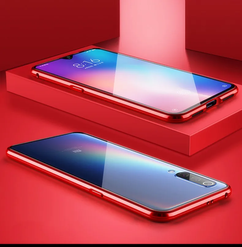 Blue Магнитный адсорбционный металлический чехол для телефона для Red mi Note 8 K20 Pro mi 9 T mi 8 mi 9 SE Poco F1 закаленное стекло Магнитная крышка для xiaomi - Цвет: Blue