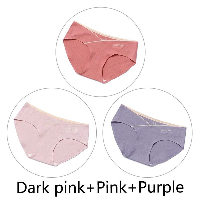 DarkPink Pink Purple 3 шт., трусы с низкой талией, нижнее Белье для беременных женщин, большой размер, M-4XL, хлопок, бесшовные трусы, v-образная форма, поддержка живота, нижнее Белье для беременных - Цвет: DarkPink Pink Purple