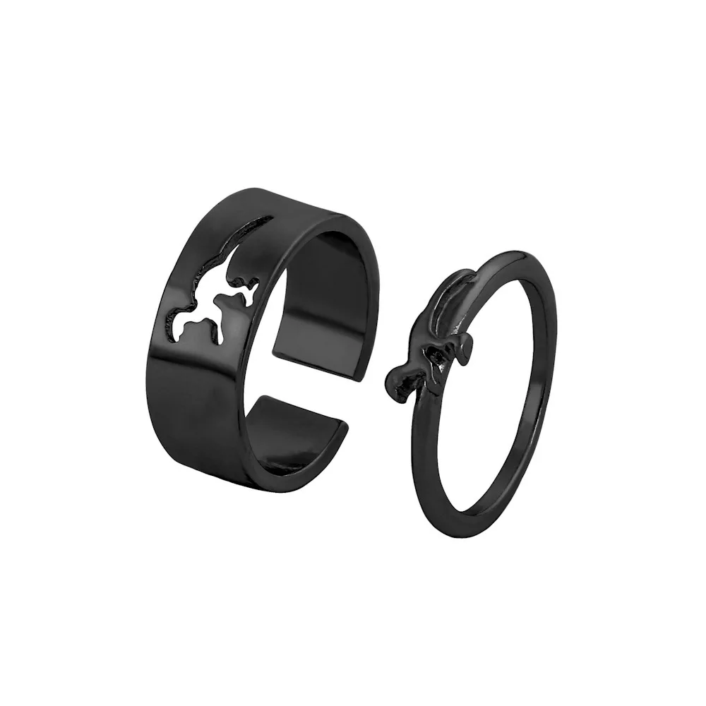 Vintage Black Jewelry 2PCS Gothic Punk Animal Dinosaur Open Ring Gold Silver Color Couple Set Party Gift | Украшения и аксессуары