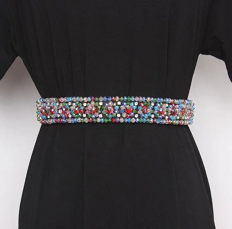 Женские Подиумные модные blingbling Стразы с бисером широкие пояса женское платье Корсеты Пояс Ремни украшения широкий пояс R2425
