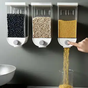 

1000ML/1500ML Easy Press- Kitchen Food Storage Container Cereal Dispenser Oatmeal Wall Mounted recipient alimentaires
