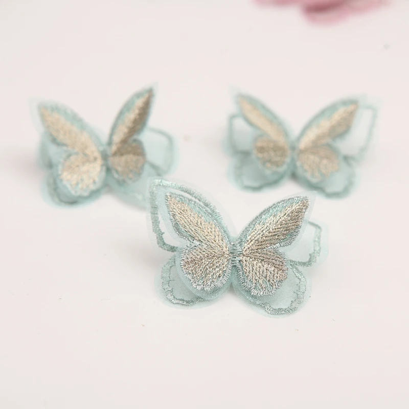 10pcs Double Layers Organdy Butterfly Patch Embroidery Cloth Stickers Bride Veil Accessories Sew On Patch For Clothes