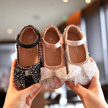 

2020 autumn new children's shoes Korean fashion breathable rhinestone bowknot girl party princess shoes 4-6 years old