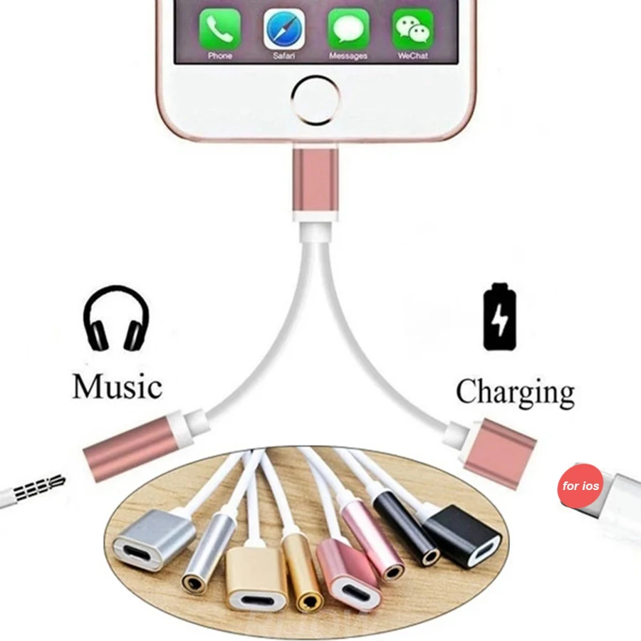 2 в 1 AUX сплиттер для iPhone 12 11 13 Pro MAX XS адаптер зарядное устройство и разъем наушников