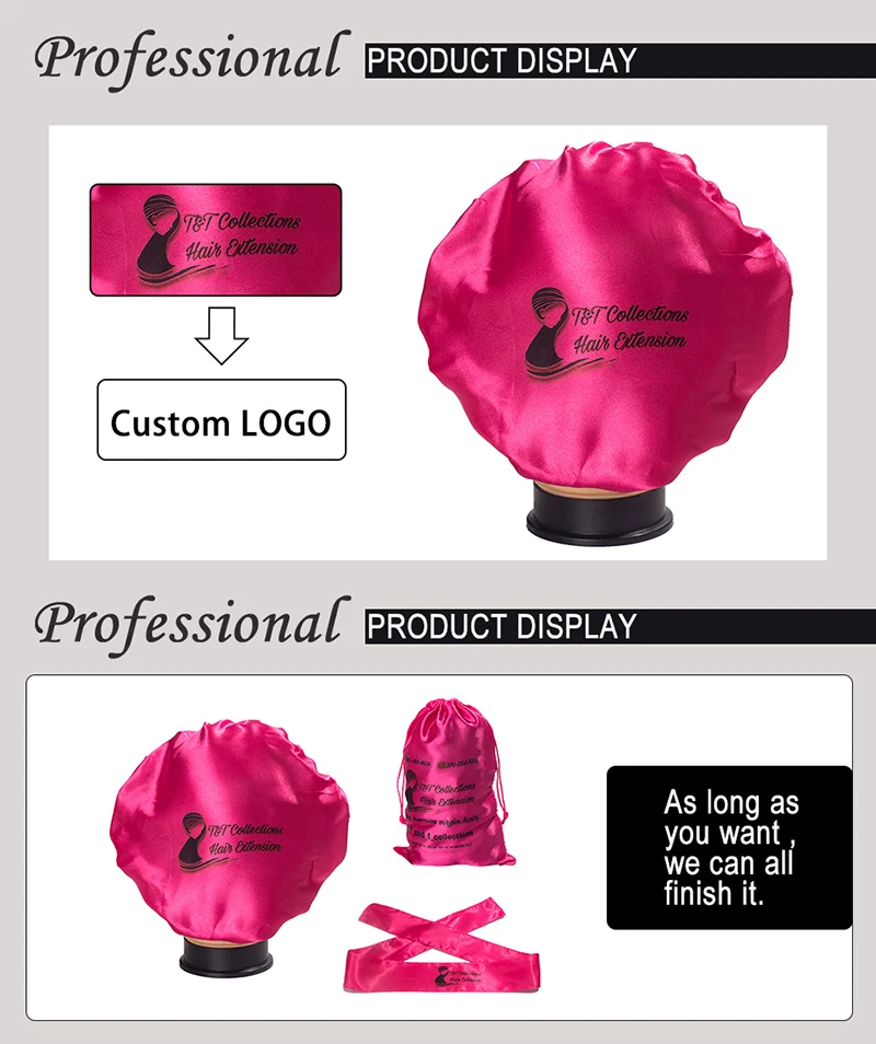 Изготовленный На Заказ лого Печатный женский девственный волос для наращивания волос парики спящие бонеты, двухслойные защитные шапки