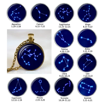 

2019 Handmade Glow Glass Pendant Necklace Personality 12 Constellation Glass Luminous Pendant Necklace For Women Men Jewelry