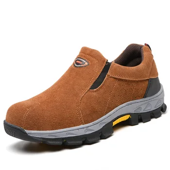 

men's casual big size steel toe cap work safety shoes construction site worker shoe platform soft leather security boots protect
