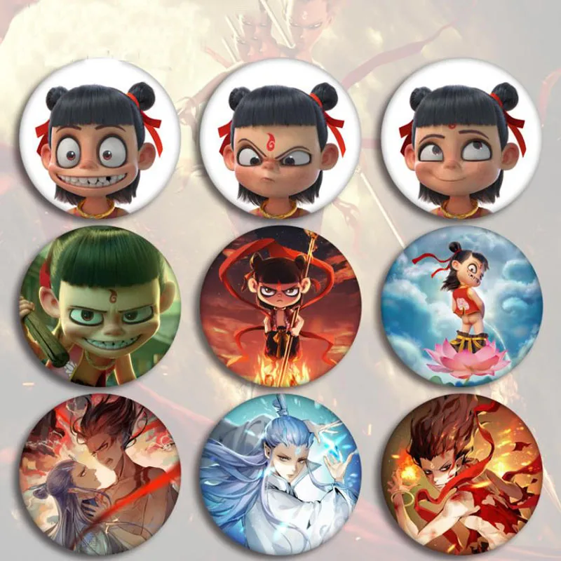 

5pcs/set cool mix cartoon Chinese Anime Nezha Badges cute Icons on The Backpack Pin Brooch Badge figure toys