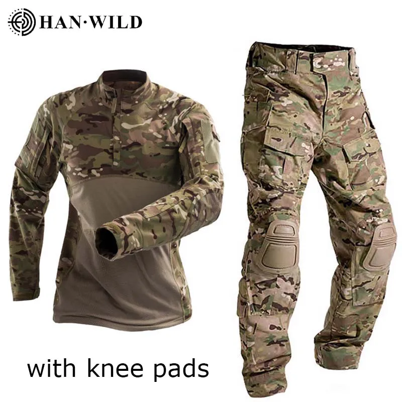 HAN WILD Military Uniform Tactical Combat Shirt US Army Clothing Tatico Tops Airsoft Multicam Camouflage Hunting Pants Knee Pads