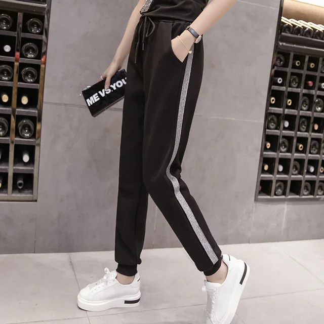 Motion pants women new spring autumn 2021 Korean Splicing loose Harem pants Drawstring Elastic Waist casual Ladies' trousers 3