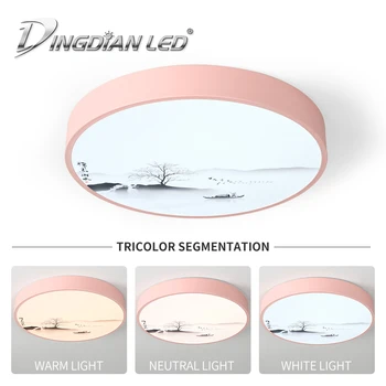 

Dimmable Morden LED Ceiling Light Landscape Art Design Ceiling Lamp Color Changeable AC220V 18w*2/24W*2/36W*2 Bedroom LED Lights