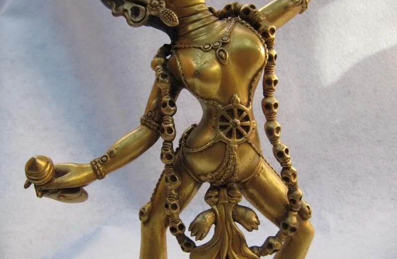 Tibet Tibeta Buddhism Pure Bronze Copper 24K Gold Gild Simhamukha Buddha Statue