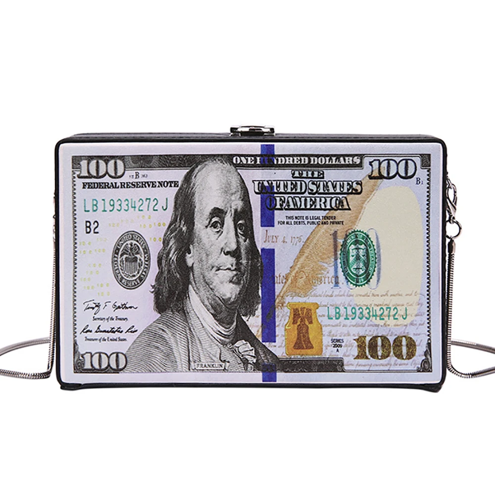 2021 Women Crossbody Bags Female Shoulder Bag Dollar Banknote Contrasting Chain Flaps For Ladies Inkjet Messenger Square Brand