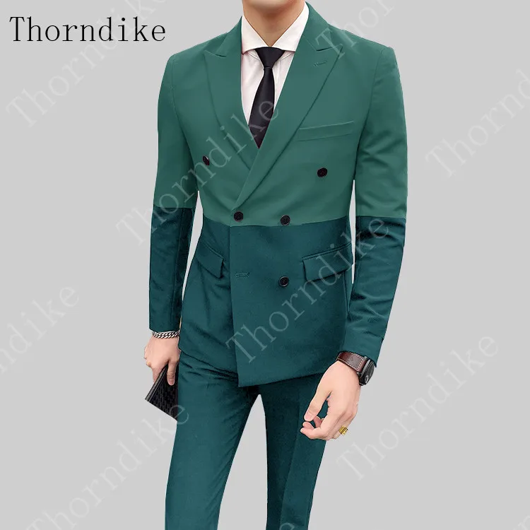 suit 15 Thorndike зеленый сшитый мужской костюм выступление мага сценический наряд ночной клуб Мужской певец и ведущий костюм свадебная одежда - Цвет: suit 15