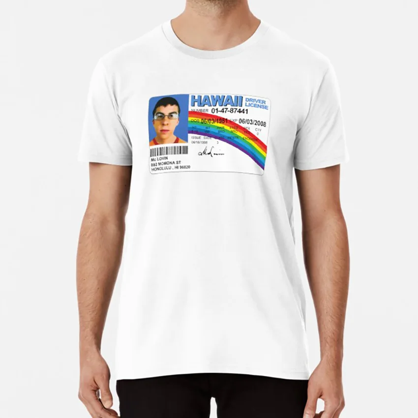Белый McLovin! Футболка mclovin расчувствовались фильм чудак, дурачок Гавайи лицензии сыр Джона Хилл сет - Цвет: Белый