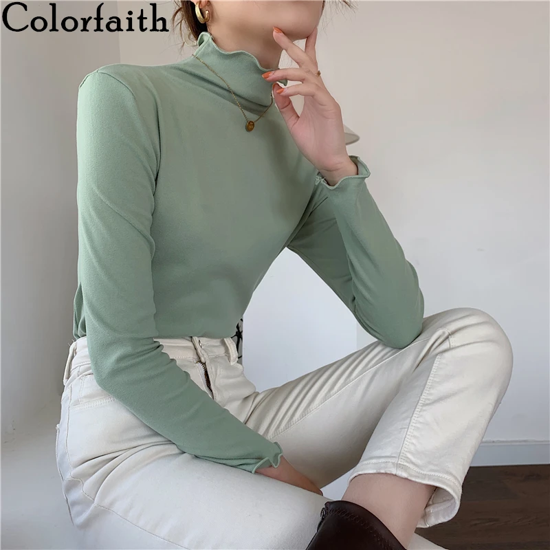 Colorfaith Новинка 2021 Женская осенне-зимняя футболка базовый джемпер Модный