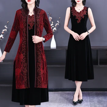 

2020 Middle Aged Mother Women Wedding Dress 2 Peice Set Women Free Shiping Roupas Femininas Fashion Woman's Dresses Suits
