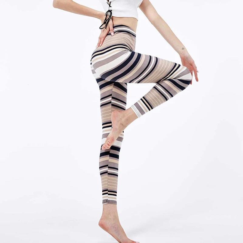 

CHSDCSI Striped Printing Women Leggings Workout High Waist Push Up Fitness Leggins Women's Plus Size Pants Sexy Trousers