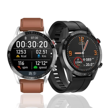 

IP68 Waterproof Smart Watch Men Heart Rate Blood Pressure Monitoring Leather Fitness Band Screen Music Control Sport Smartwatch