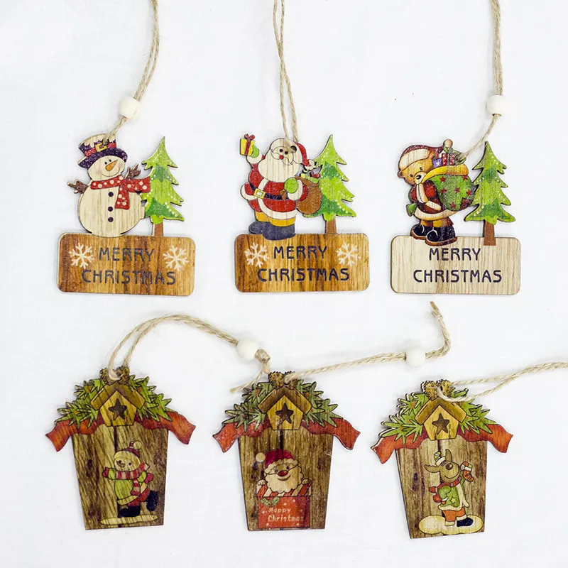 Рождественские украшения Деревянный расписной маленький кулон в виде домика креативные Рождественские Елочные висячие украшения вечерние витрины для окна детская Подарочная игрушка