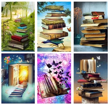 

Diamond Painting Butterfly Books Ladder Full Round Diamond Embroidery Landscape Home Decor Gift 5D DIY Mosaic Scenic Handmade