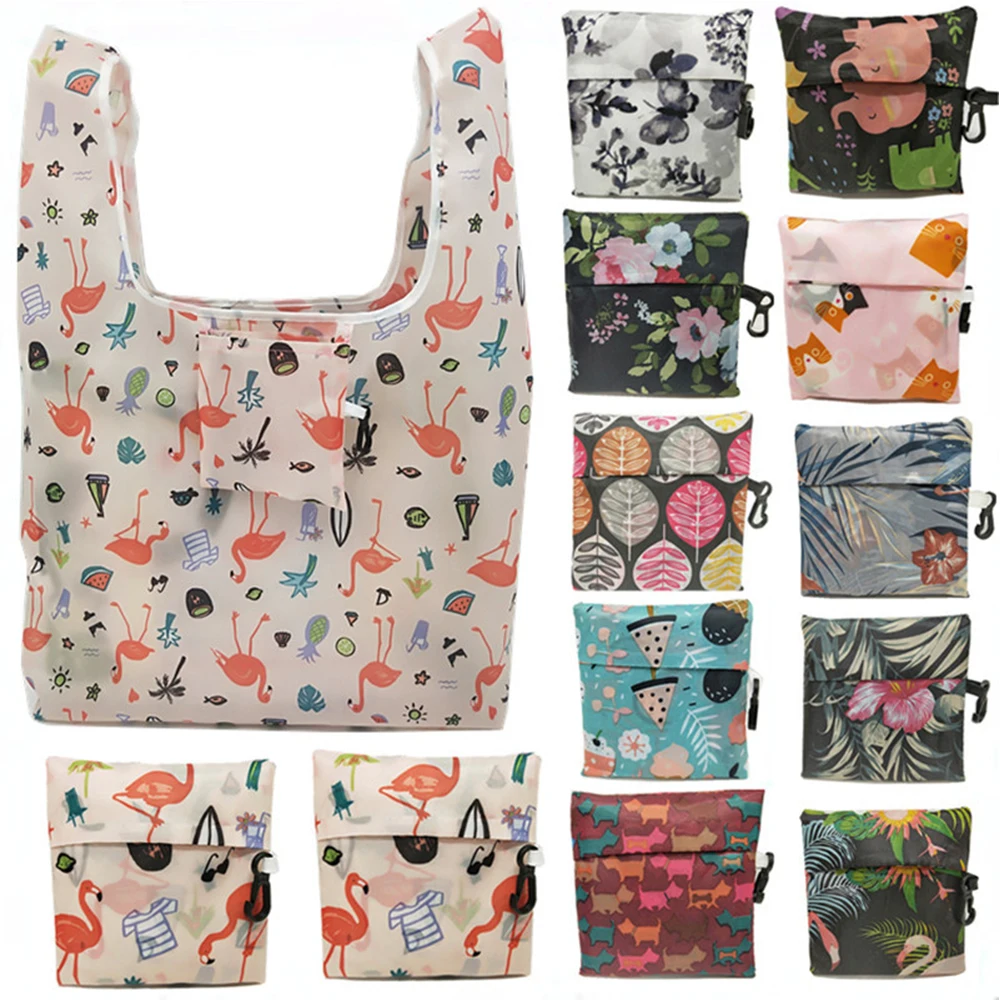 2020 New Flamingo Recycle Shopping Bag Eco Reusable Tote Cartoon Floral Shoulder Folding Pouch Handbags Printing | Дом и сад